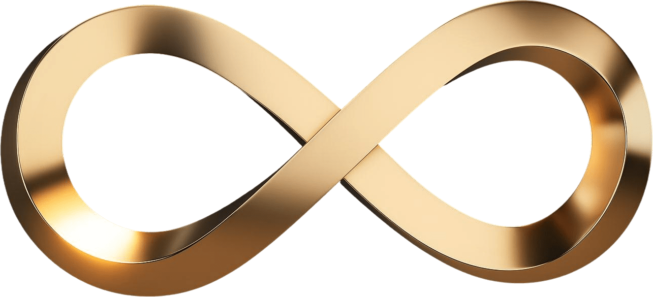 Gold infinity loop diagram representing the five step growth methodology used by PI Digital Growth, placed over a strategy meeting background